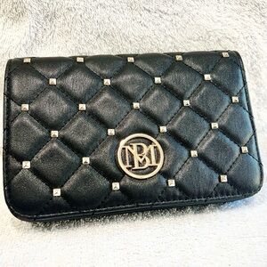 Badgley Mischka Quilted Studded Clutch Wallet | Black Gold Evening Prom Bag